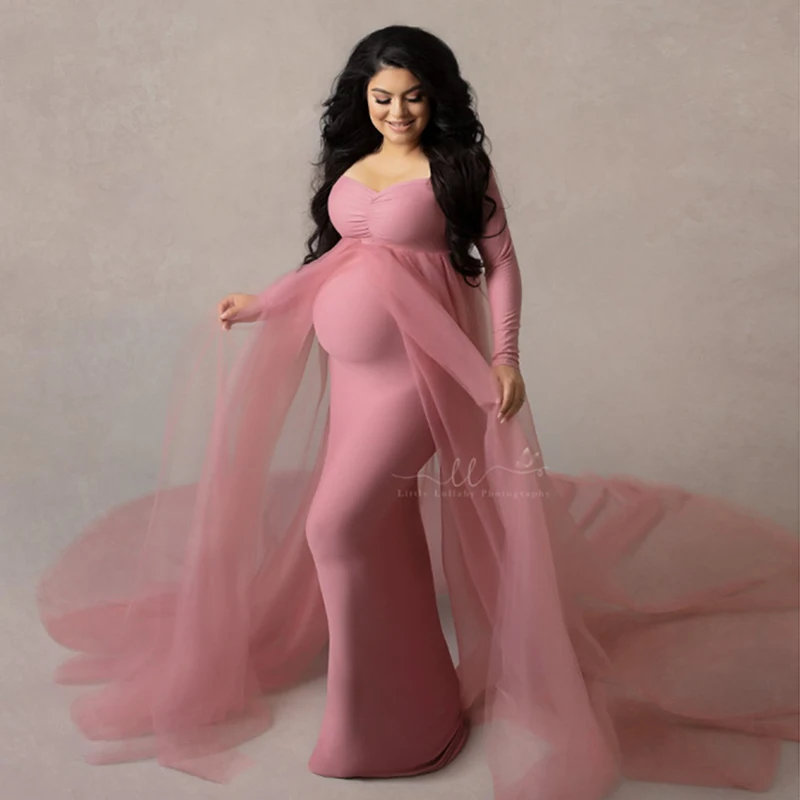 Maternity Dresses For Baby Showers  Shoot  Women Summer Elastic Long Robe Grossesse Vestidos Elegant Tulle Full enlarge