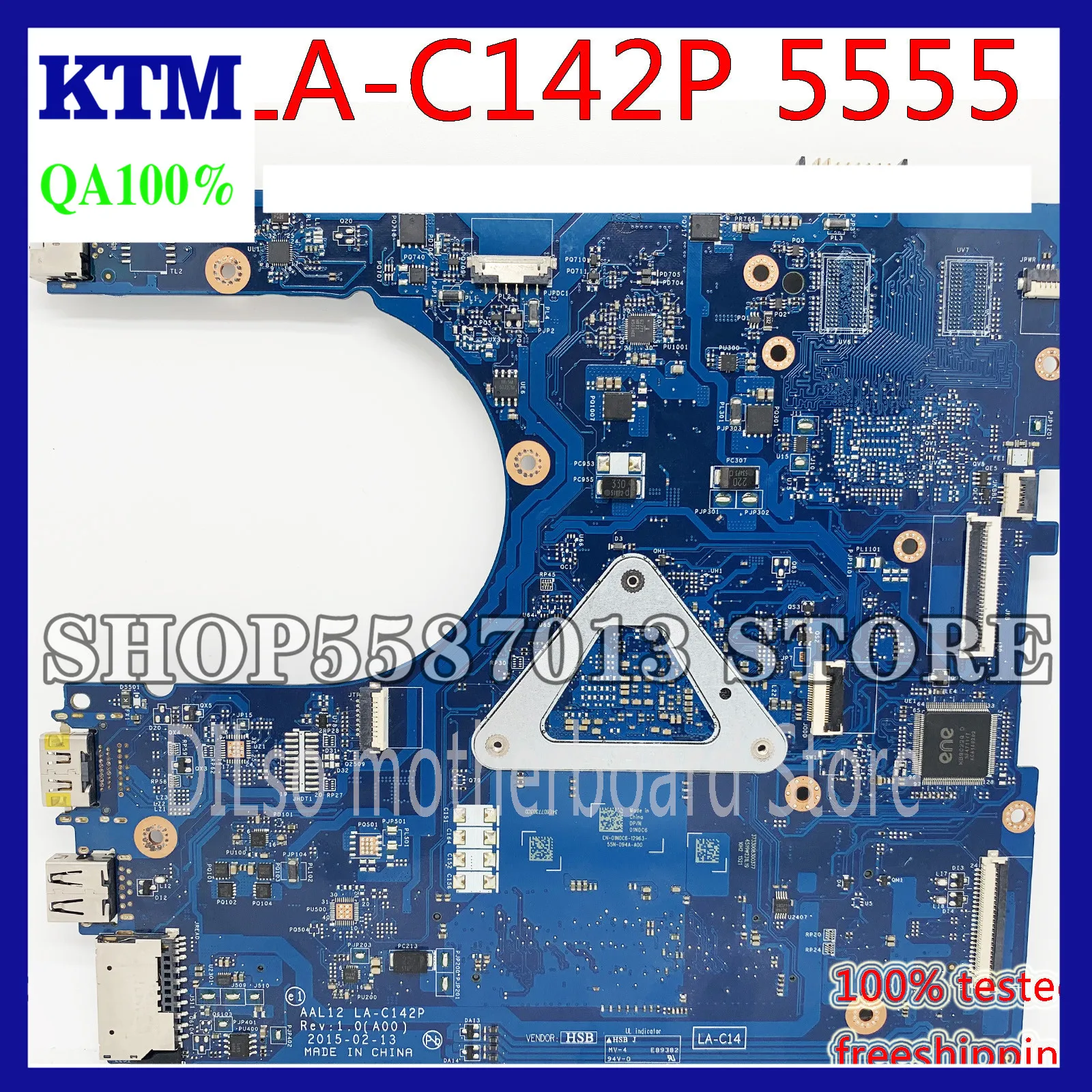 

KEFU 5555 Motherboard For DELL Inspiron 5455 5555 Laptop Motherboard AAL12 LA-C142P A8-7410U CPU work 100% test original