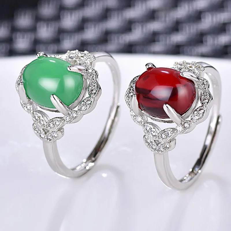 

Electroplated brass ladies can adjust the vintage natural semi-precious stones ring for girlfriend fashion jewelry