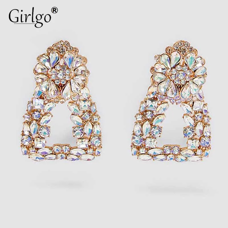 Girlgo Винтаж Кристалл Bling квадратный ZA Висячие серьги для женщин Мода позолоченный металл серьги-подвески, ювелирные изделия оптом
