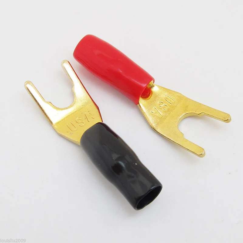 4Pcs Gold Plated Tuning Fork Banana Spade Plug Solderless Speaker Cable Power Terminals OCT998 | Обустройство дома