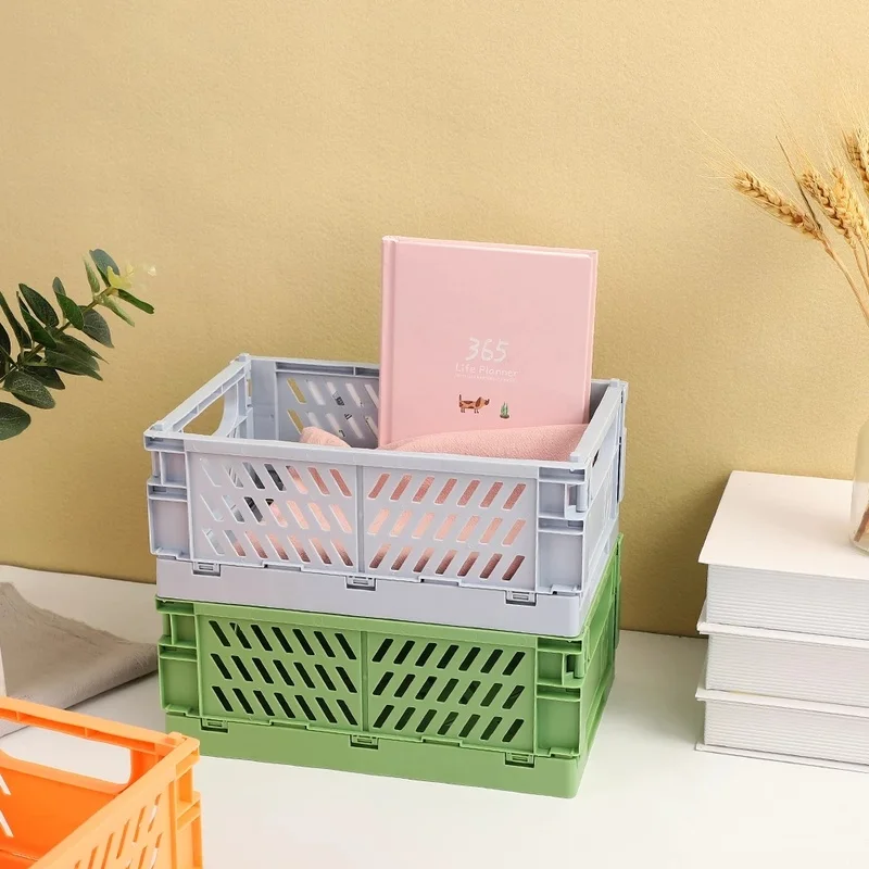 

Folding Plastic Storage Box Stackable School Office Toy Fruit Organizer Large Capacity Case Cosmetic Desktop Stationery Basket