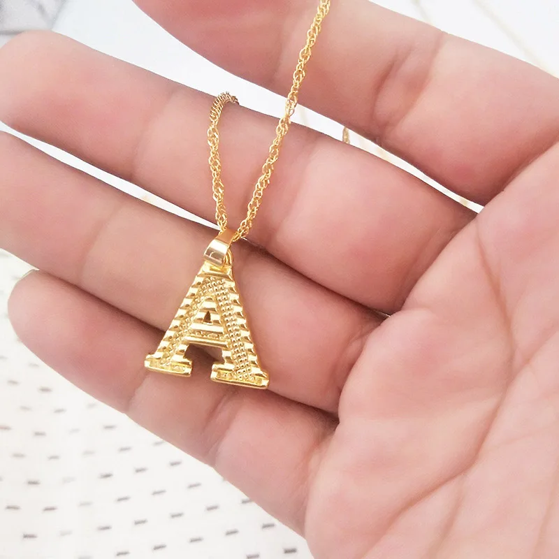 Хит продаж большой буквы ожерелье для женщин в золотом цвете из нержавеющей