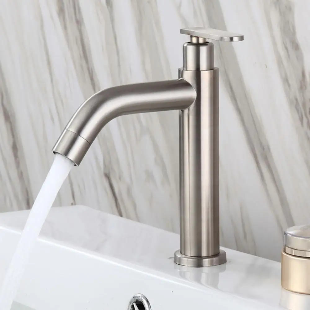 

304 Stainless Steel Single Cold Quickly Open Type Kitchen & Basin Faucet Rust And Corrosion Resistance Bathroom Sink Water Tap