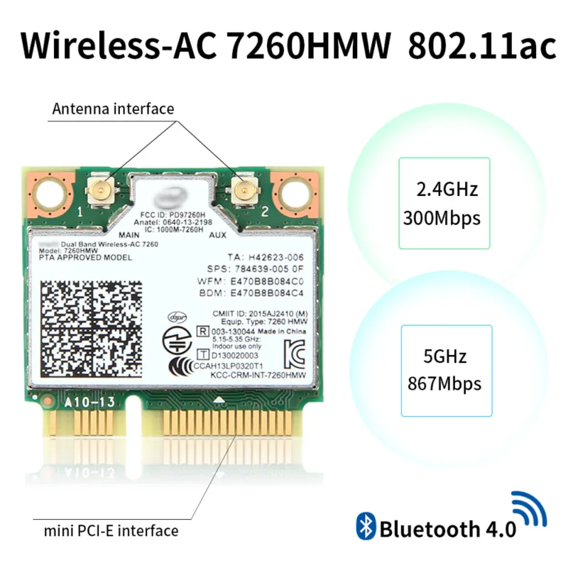 Беспроводная Wi Fi карта 1200 Мбит/с Intel 7260 AC 7260HMW Half Mini PCI E 2 4G/5 ГГц Bluetooth 4 0 адаптер 802.11ac
