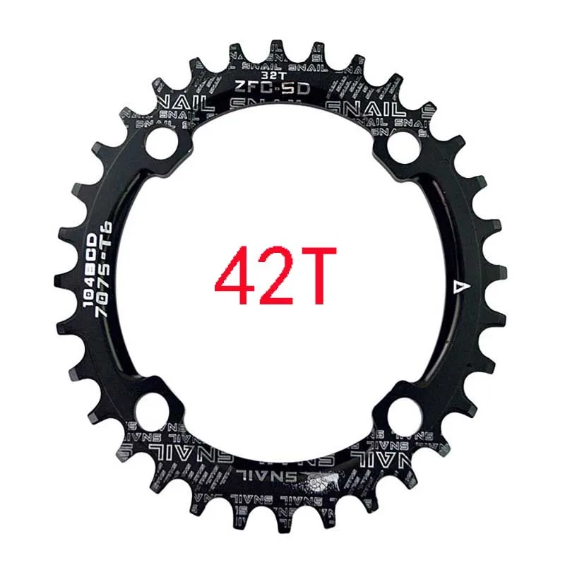 black 42T MTB велосипедная круглая узкая широкая Звездочка 32 T/34 T/36 T/38 T/40 T/42 T 104BCD, велосипедная цепь, круг, коленчатый набор, одна пластина - Цвет: black 42T