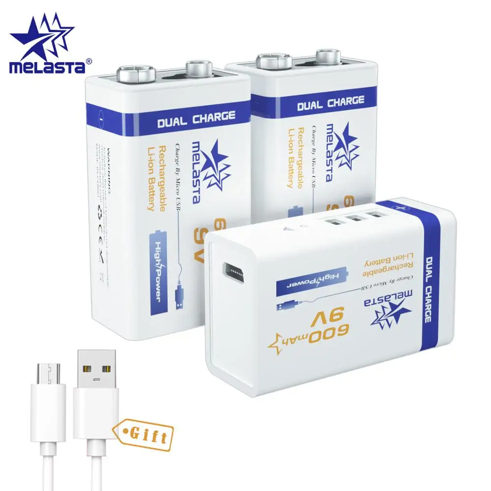 

3 шт. 6F22 Micro USB 9 в 600 мАч перезаряжаемый литий-ионный аккумулятор для дымовой сигнализации Беспроводной микрофон для гитары эквалайзер Интерк...