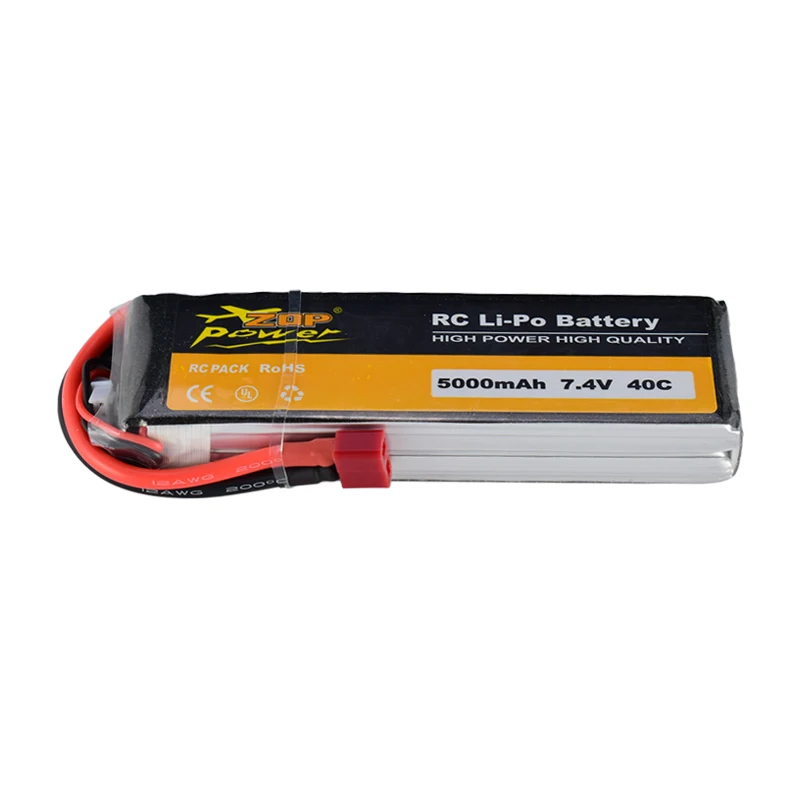 

ZOP Power 7.4V 5000mAh 40C 2S Lipo Battery T Plug Rechargeable for RC Racing Drone Quadcopter Helicopter Car Boat