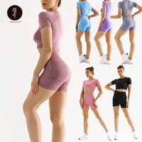2 pcs workout clothes for women yoga set fitness t shirt shorts combination sport elastic high waist push up seamless clothing