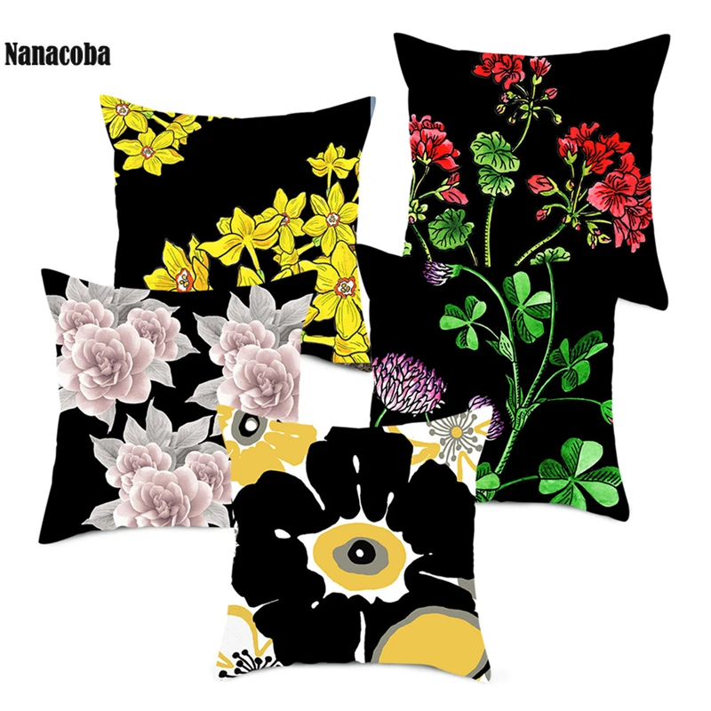 Наволочки с цветущими черными растениями наволочки для подушек чехол спальни