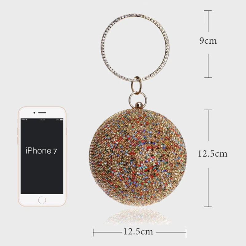 Женский клатч золотистого цвета с кристаллами сумочка в форме шара дамские сумки