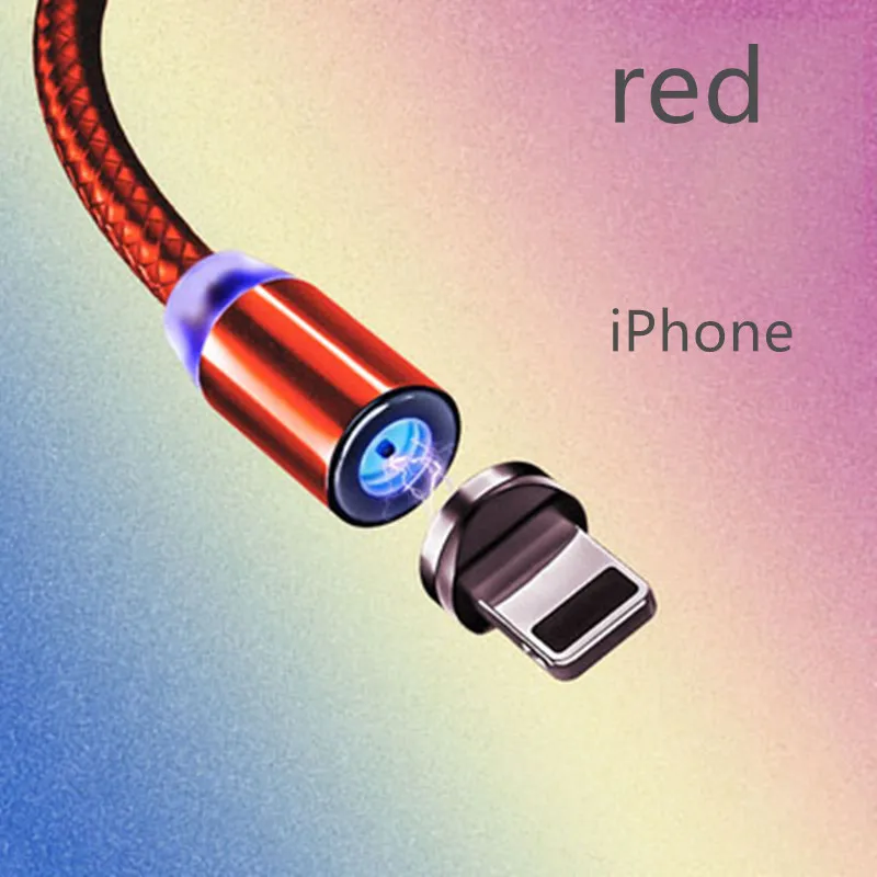 red iPhone Магнитный кабель USB для быстрой зарядки кабель usb type C Магнитный кабель для зарядки данных Micro USB кабель для мобильного телефона USB шнур - Цвет: red iPhone