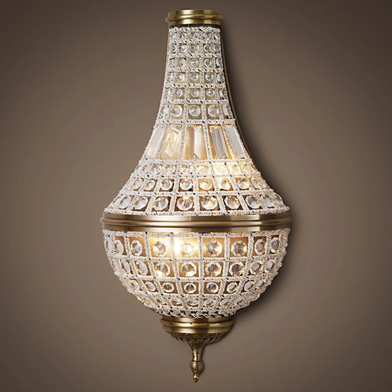 

Retro crystal living room background wall lamp classical villa hotel aisle soft decoration wall lamp