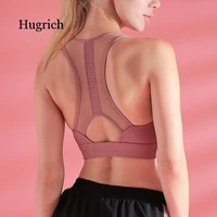 2021 new sports mesh stitching bra running breathable gathered mesh for soft training top