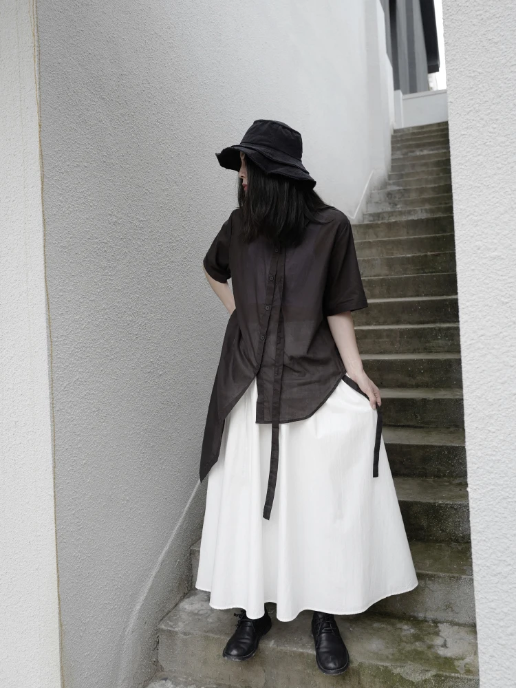 Маленькая дизайнерская Асимметричная рубашка в стиле ретро Yamamoto с короткими