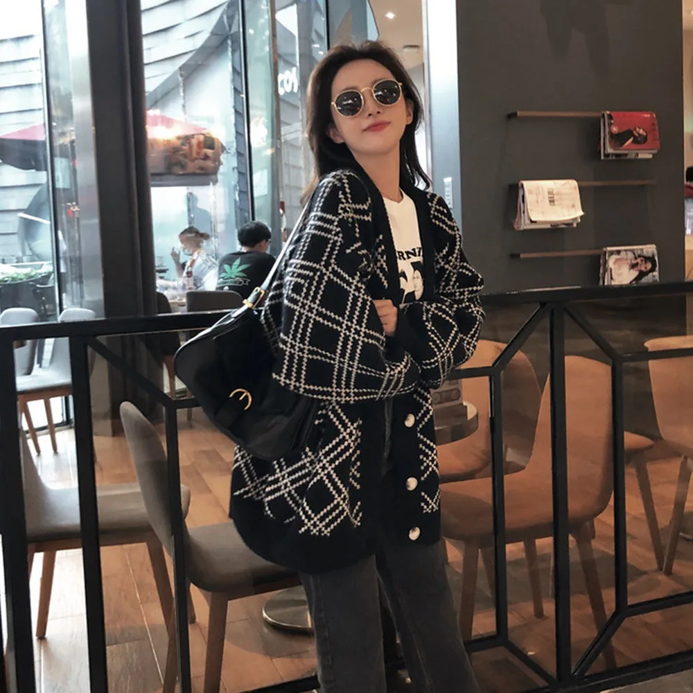

Lazy Style Spring And Autumn 2021 New Fashion Knitted Sweater Jacket Loose Retro Style Women Casual Cardigan Sweater Coat