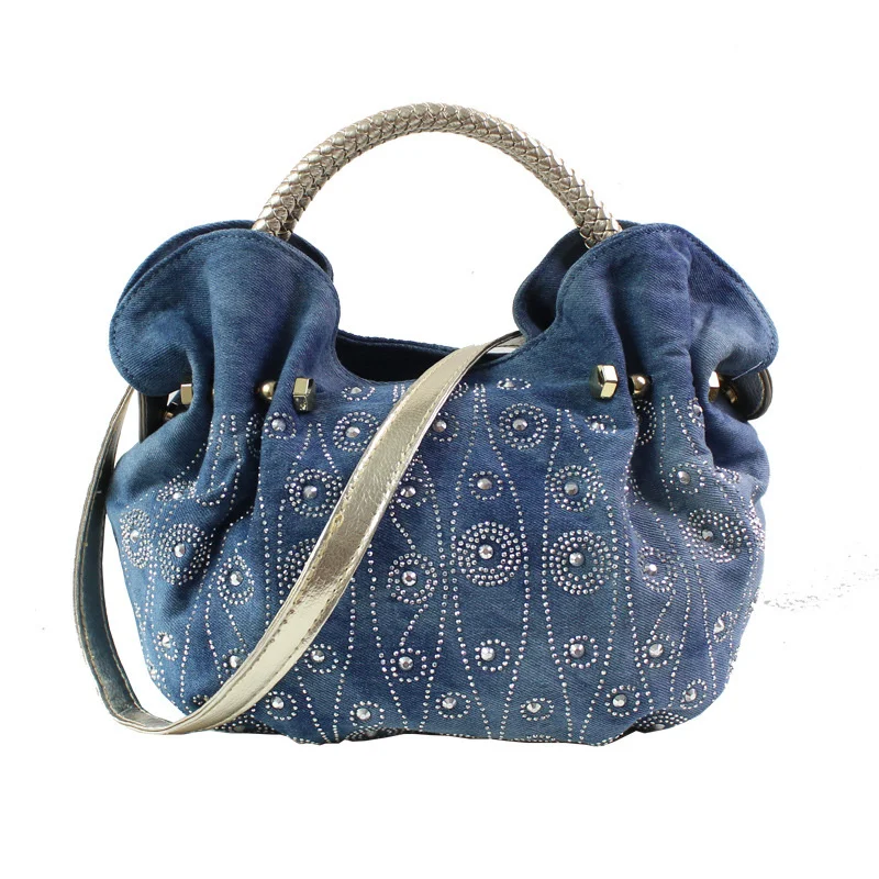 

2021 new women's Dumpling type hand bag with diamond and One Shoulder Messenger Bag denim BAG canvas