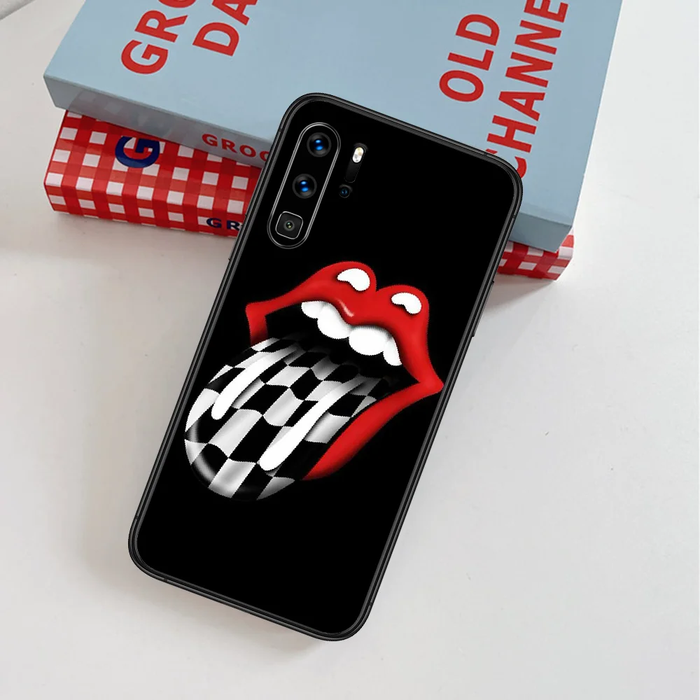 

Rolling Lip Fashion Band Stones Phone Case For Huawei P Mate Smart 10 20 30 40 Lite Z 2019 Pro black Back Trend Funda Tpu Coque
