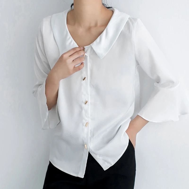 Рубашка Sungtin Женская с воротником Питер Пэн Офисная Элегантная блузка