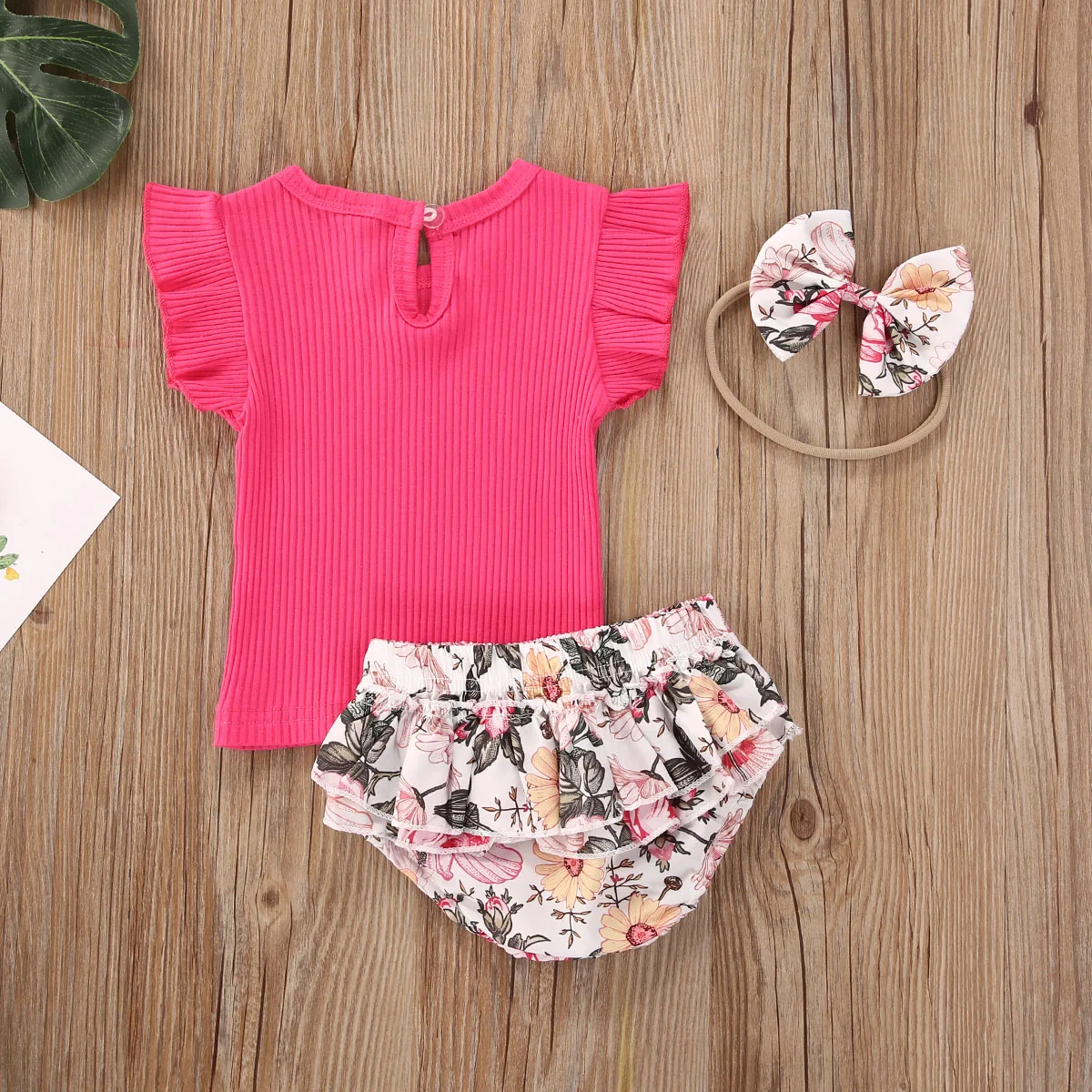 

Baby Girl 0-24M Fly Sleeve Clothes T-Shirt Tops Ruffled Floral Shorts Headband Set