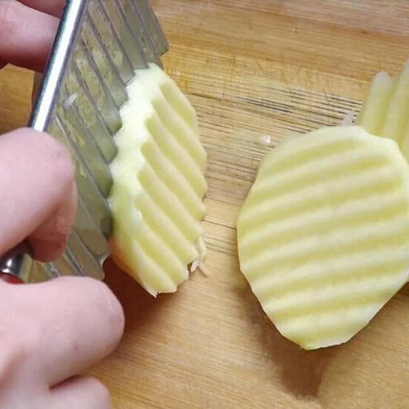 

New Stainless Steel Potato Chip Dough Vegetable Crinkle Wavy Cutter Slicer Fruits Food Cutterly Tools L23