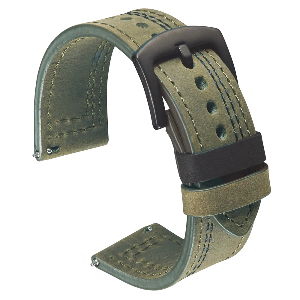 Cow Hide Watch Bands Bracelet Quick release Green Brown Black For Men Watch Leather Strap 20mm 22mm Crazy Horse Leather Vintage