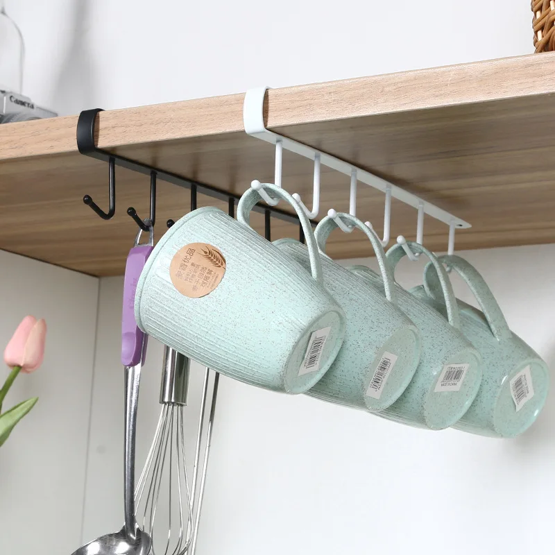 

Kitchen Cupboard 6 Hooks Metal Under Shelf Storage Rack Holder Mug Cup Shelf Hanging Organizer Closet Glass Mug Shelf
