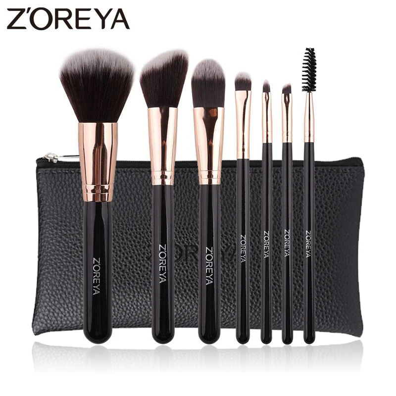 Набор кистей для макияжа ZOREYA 7 шт. супер мягкие синтетические волосы черные кисти