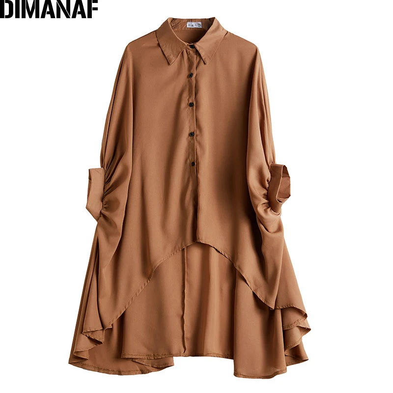 Женская шифоновая блузка DIMANAF повседневная Однотонная рубашка с рукавом летучая