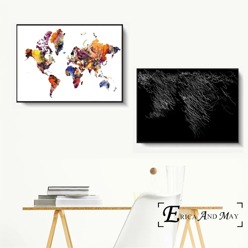 

Map World Watercolor Vintage Poster Prints Oil Painting On Canvas Wall Art Murals Pictures For Living Room Decoration No Framed