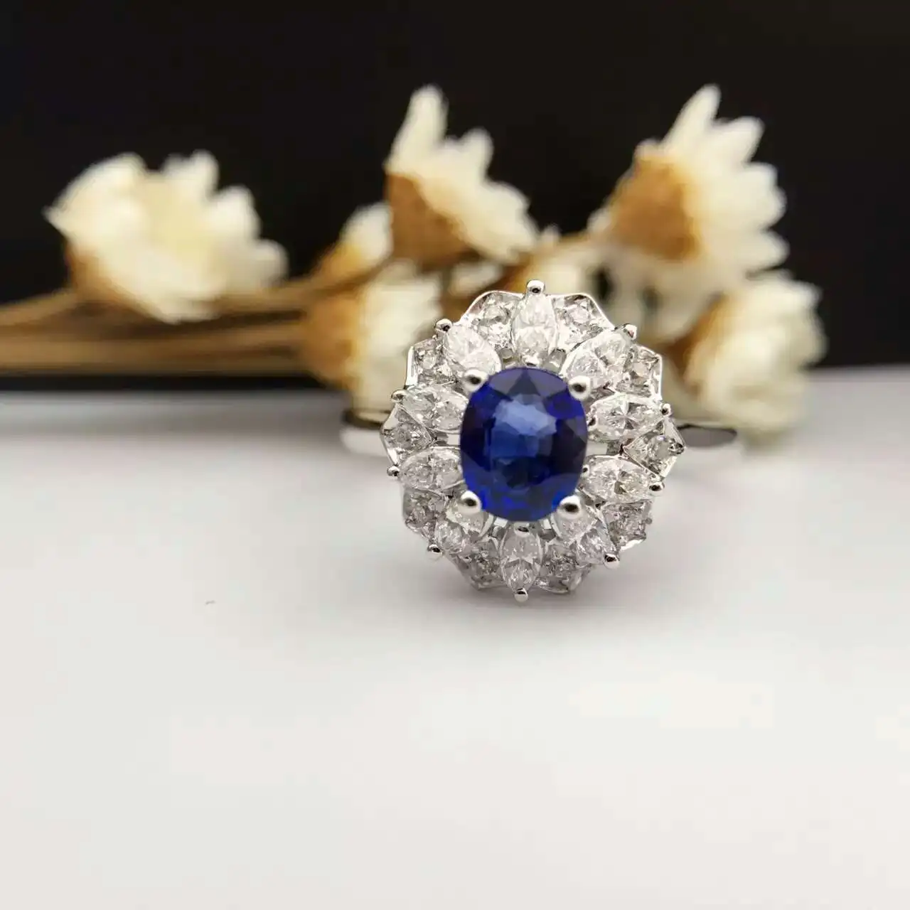 

0.768ct+0.494ct 18K Gold Natural Sapphire Women Ring with Diamond Setting 2016 New Fine Jewelry Wedding Band Engagement