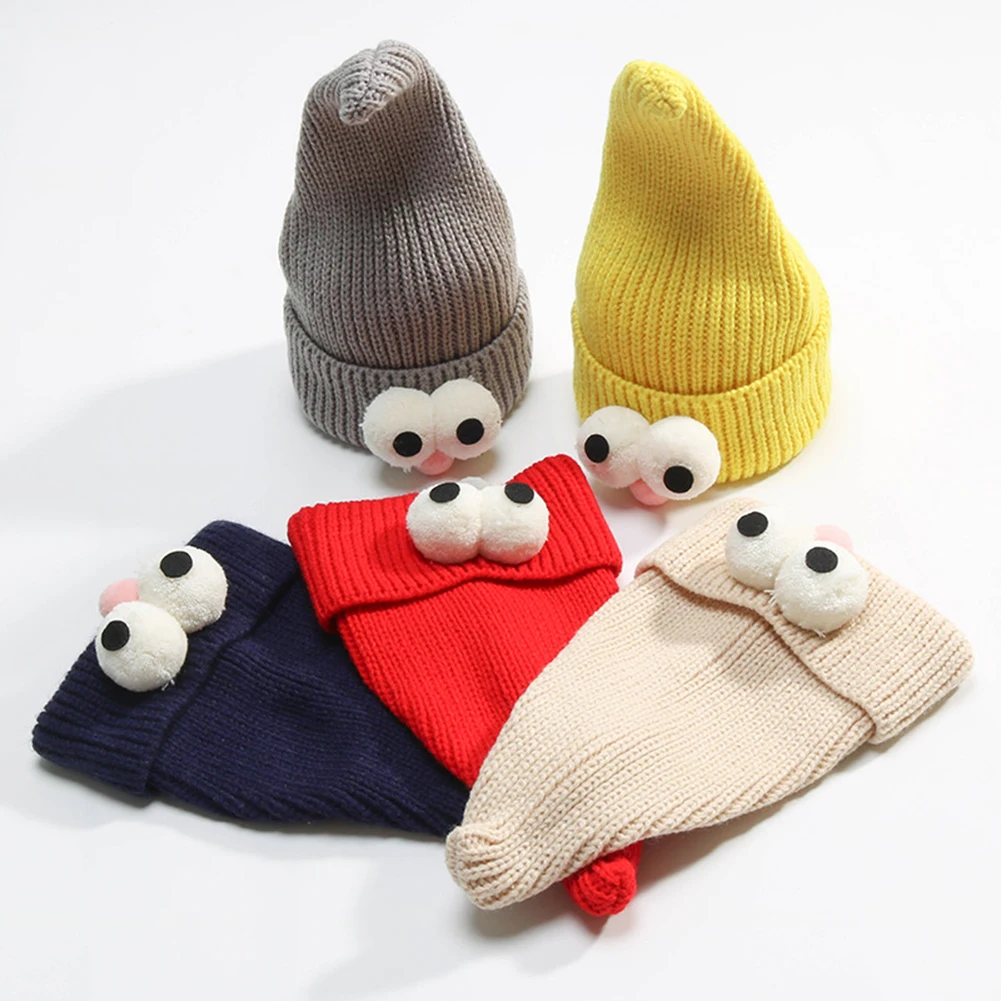 1 Pcs Acrylic Funny Kids Winter Knitted Hat Cute Cartoon Wizard Eye Shape Curled Knit Cap Bonnet Children Warm Beanie Hot Sale | Детская