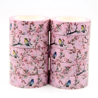 new 10pcsset 15mm10m pink flower birds washi tape floral masking tapes decorative stickers diary deco scrapbooking sticker