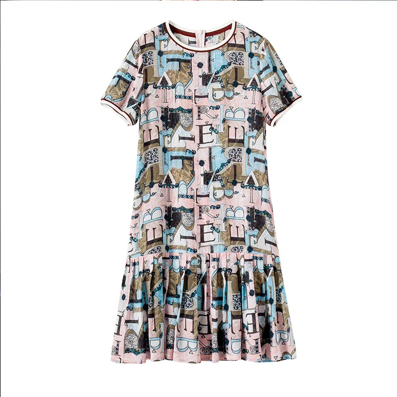 

Vivemet design loose digital blue letter printed silk dress 669079-1
