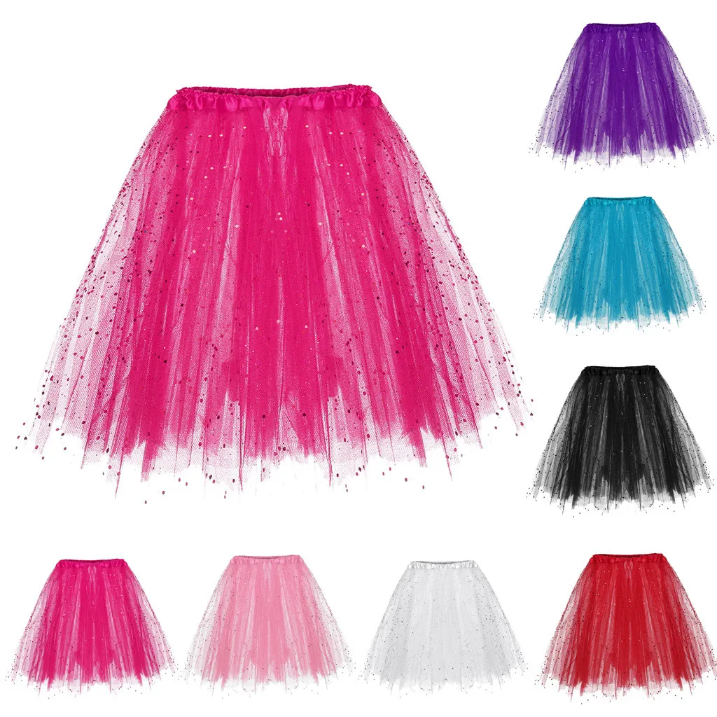 Fashion High Waist Tutus Skirt Womens Paillette Elastic 3 Layered Short Adult Tutu Dancing Meisjes Para Falda | Женская одежда