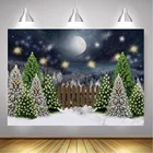 Фон для фотосъемки новорожденных с изображением зимнего снега Рождества звездного неба соснового леса большой Луны