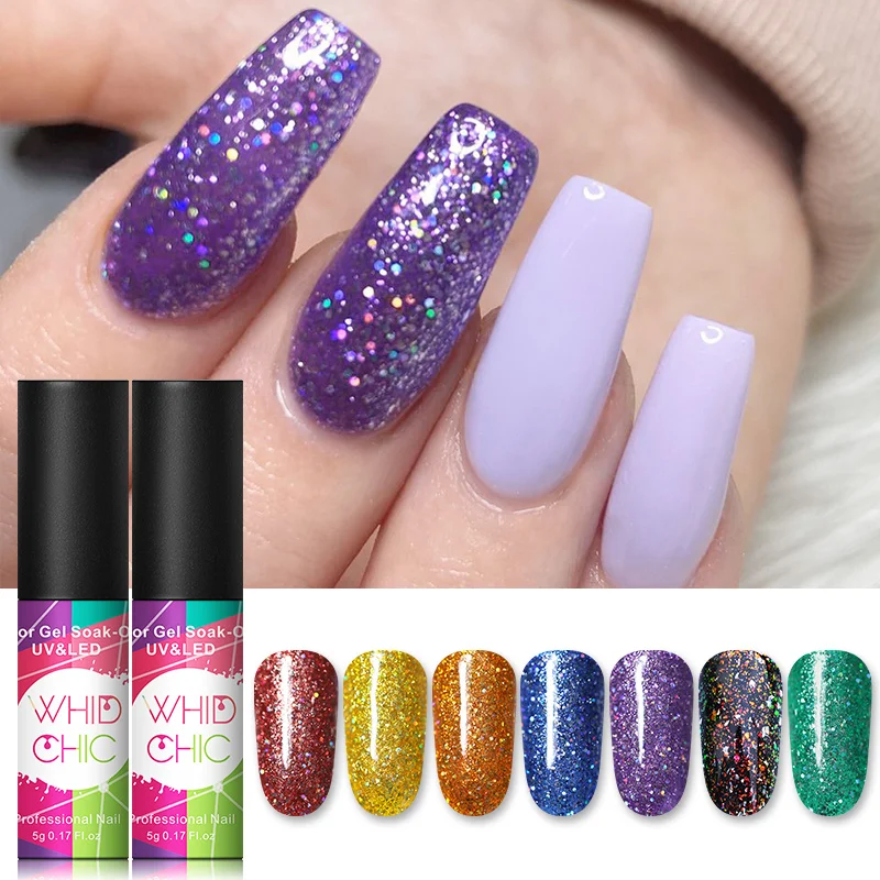 WHID Шикарный Блестящий светодиодный Гель лак для ногтей со сверкающими