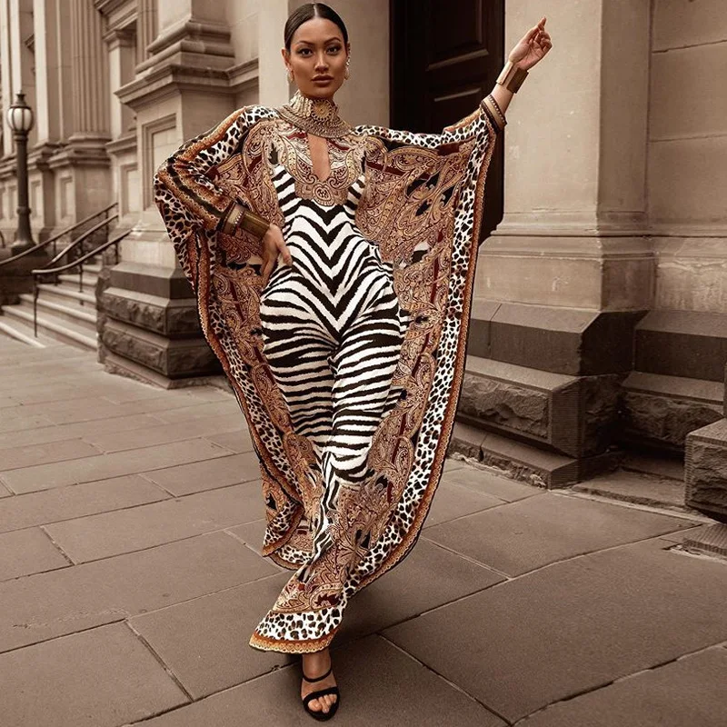 

Donsignet Muslim Dress New Print Woman Dress Spring/Autumn Long Sleeve Zebra pattern Plus Size Abaya Women