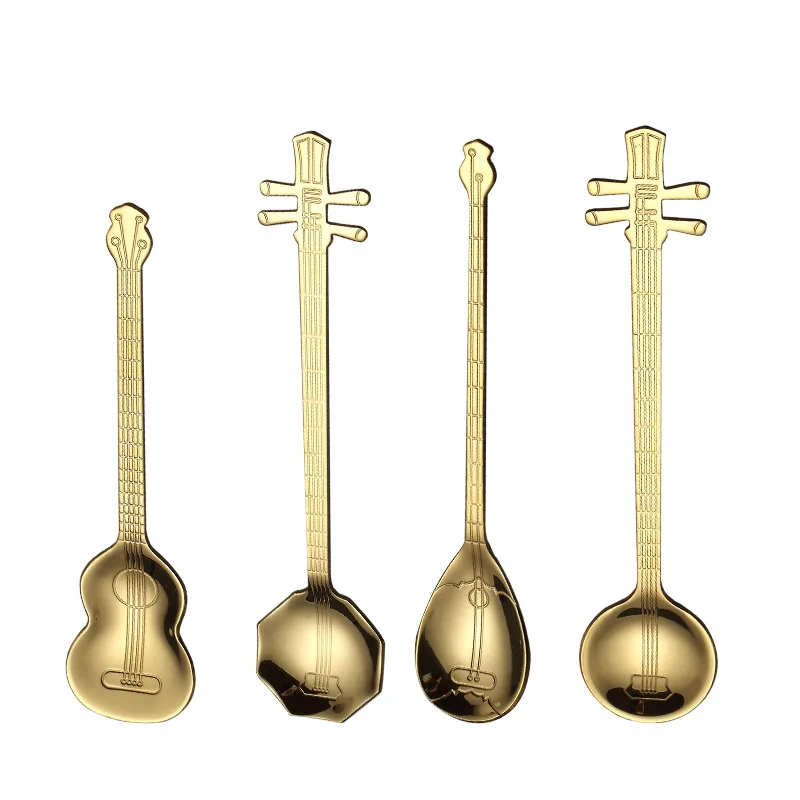 

4pcs/Set Teaspoon Children Spoon Beautiful Musical Instrument Coffee Tea Spoons Stainless Steel Guitar Shaped Love Coffee Spoon