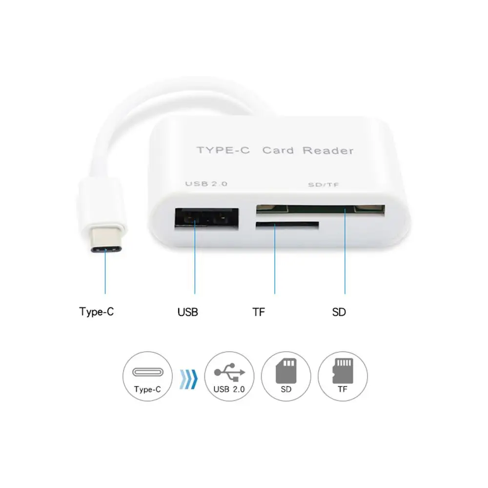 3 в 1 USB кардридер адаптер type C кабель SD/Micro SD TF камера подключение Смарт карты