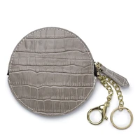 new fashion crocodile pattern genuine cow leather mini round purse lady key ring chain buckle style small item bag