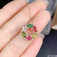 kjjeaxcmy fine jewelry 925 pure silver inlaid natural tourmaline women fresh exquisite round gem pendant necklace support detect