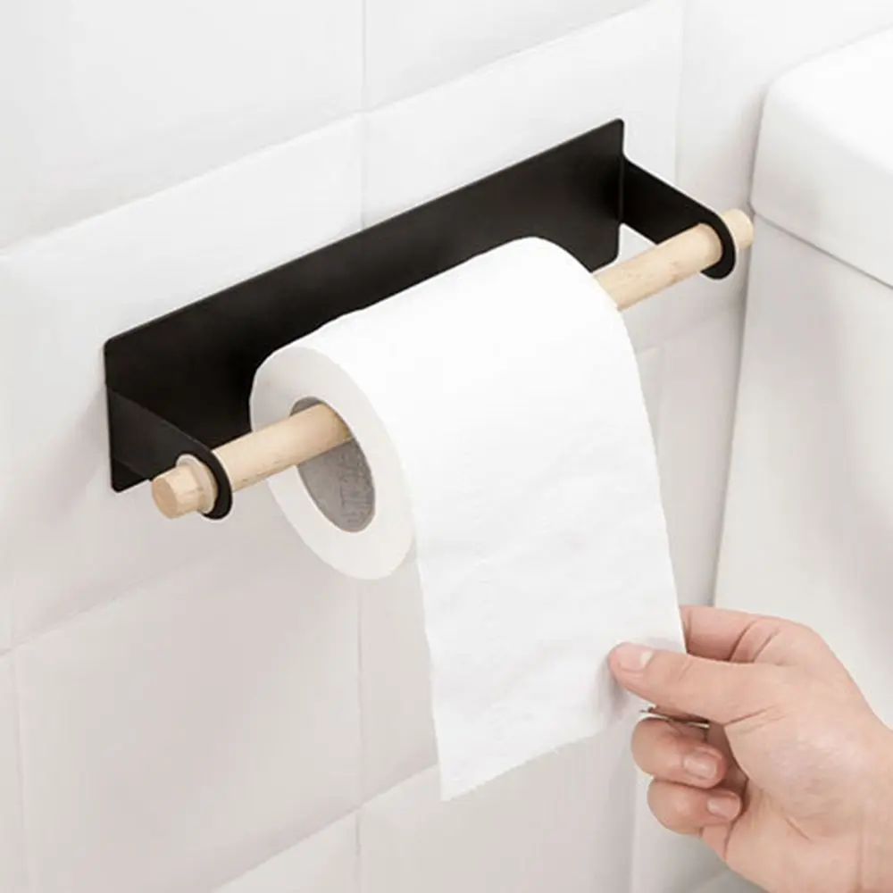Bathroom Wood Towel Hanger Rack Bar Kitchen Cabinet Cling Film Rag Hanging Holder Organizer Toilet Roll Paper Shelf | Дом и сад