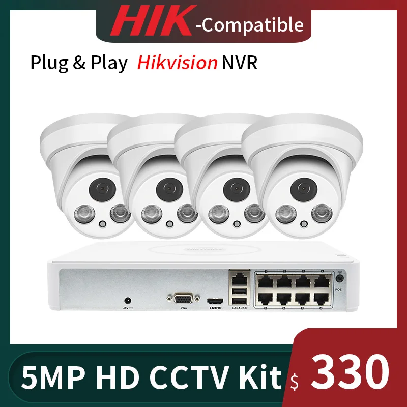 

Hikvision 8CH POE CCTV kit 8 + 4 kit 5MP POE NVR Kit CCTV система безопасности Аудио Обнаружение движения IP-камера видеонаблюдения камера