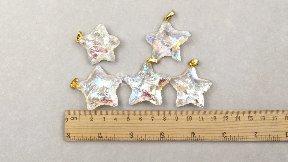 WT-P1461 кулон из натурального камня прозрачный цвет Звезда Форма необработанный кварцевый камень с золотой Гальванизированный крючок Модный кулон