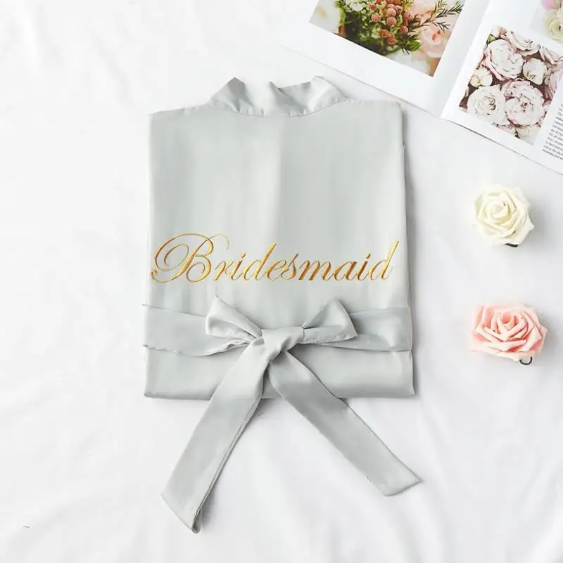 gray Bridesmaid Пижамы Халаты темно-розовый халат серебряная буква кимоно атласные пижамы Свадебный халат Подружка невесты, сестра Мать Свадебные платья кимоно - Цвет: gray Bridesmaid