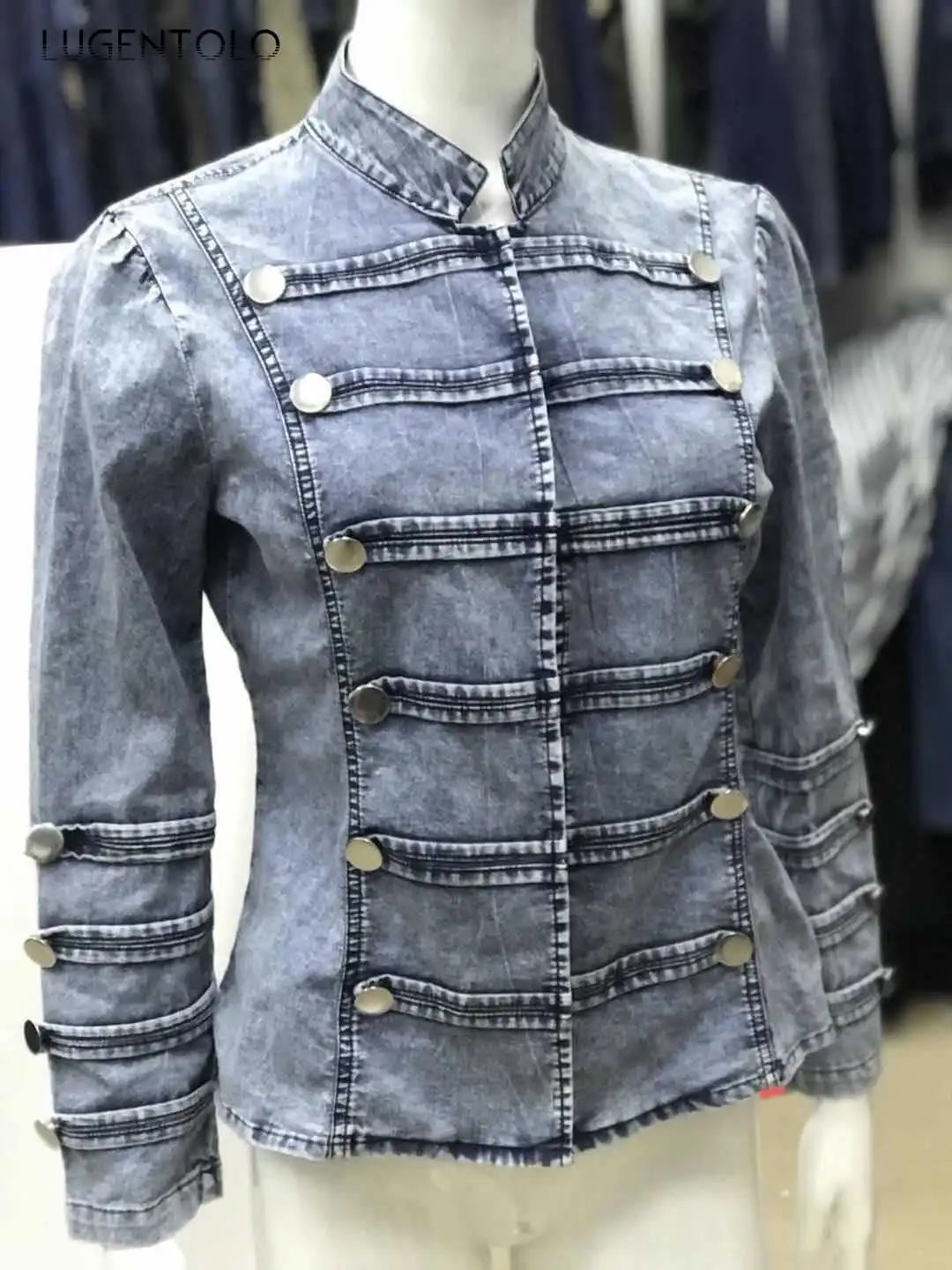 

Lugentolo Spring Jacket Women Slim Casual Thin Denim Coats Fashion Female Button Bleached Stand Collar Short Jackets