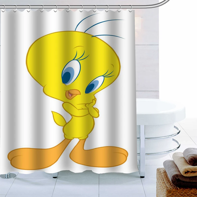 

HOT SALE Tweety Bird Animal Shower Curtain Polyester Fabric 12 Hooks For The Bathroom Waterproof Mildew Funny Bath Curtain
