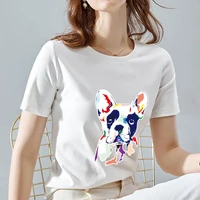 womens t shirt street casual basic commuter cute color dog pattern printed o neck slim ladies comfortable breathable soft top