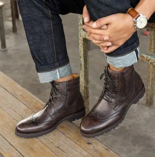 Мужские ботильоны в стиле ретро Сезон осень зима Ботинки из натуральной кожи на